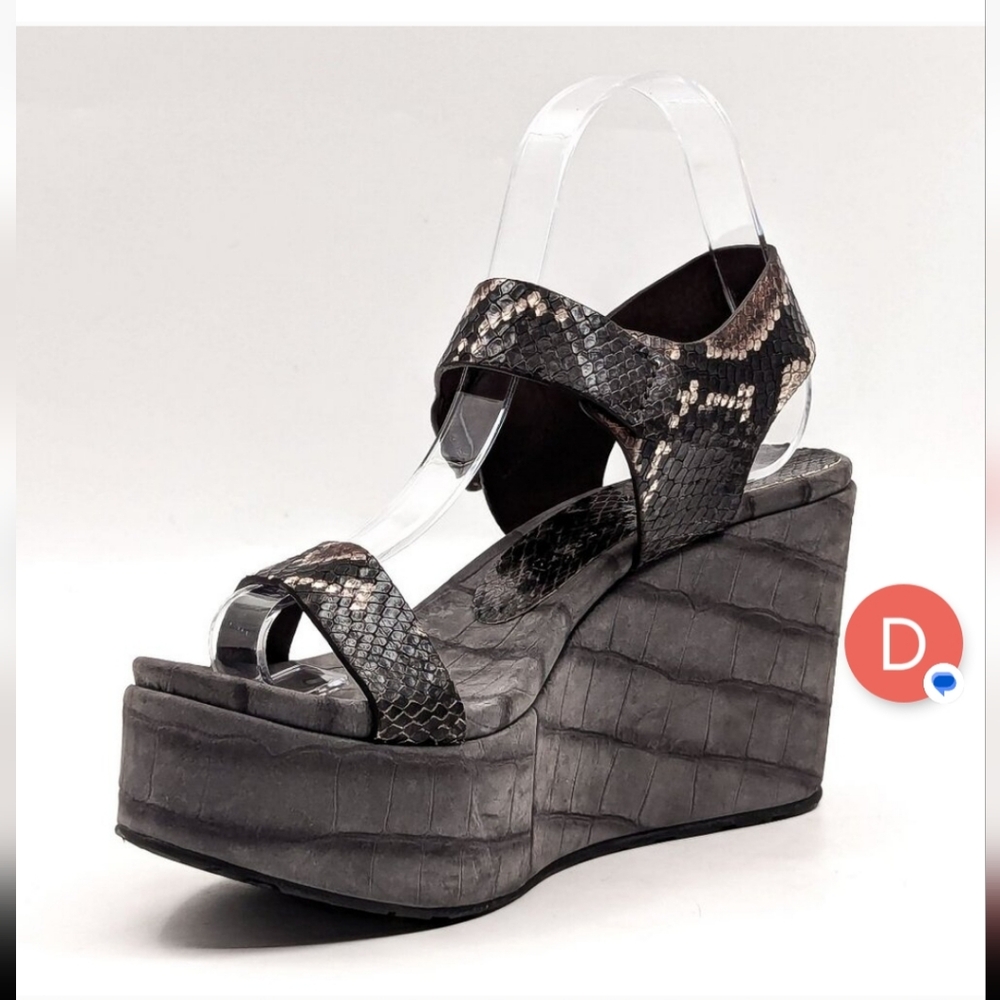 Pedro Garcia Women Python Pietra Print Grey Leather Wedge Sandals 9US EUR 39.5